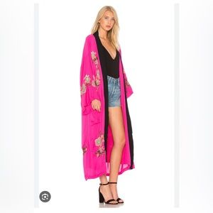 Free People Pink Embroidered Kimono